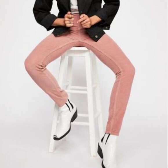 Free People High Rise Skinny Cords Size 25 Frayed Hem Pink Modern Mauve New - Picture 5 of 7